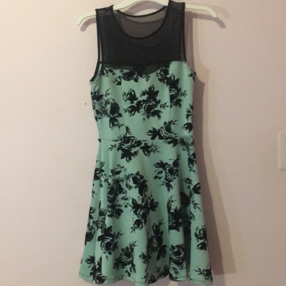 Dresses & Skirts - Teal dress with black velvet flowers